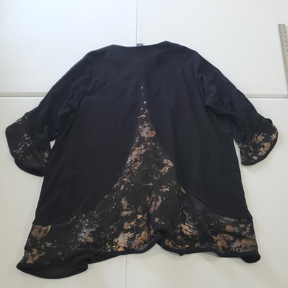 Ali Miles Jacket Womens 2XL Black Ruffle Hem Button Front Metallic Accent - Picture 3 of 9